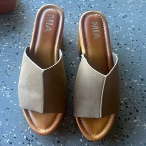 MIA- heeled clogs taupe man made material studded platform